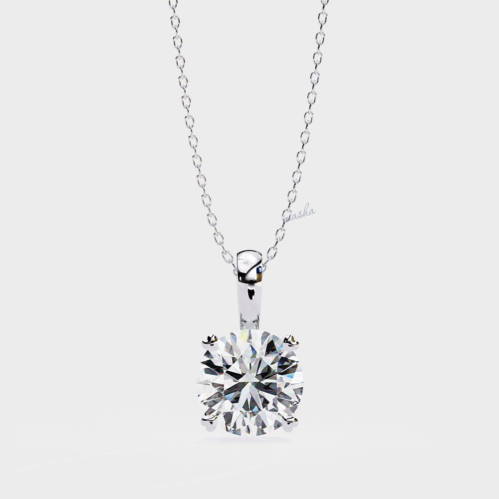 Lab grown round cut solitaire pendant with chain in white gold